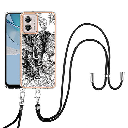 Silicone Candy Rubber Gel Fashionable Pattern Soft Case Cover with Lanyard Strap YB8 for Motorola Moto G53j 5G Gray