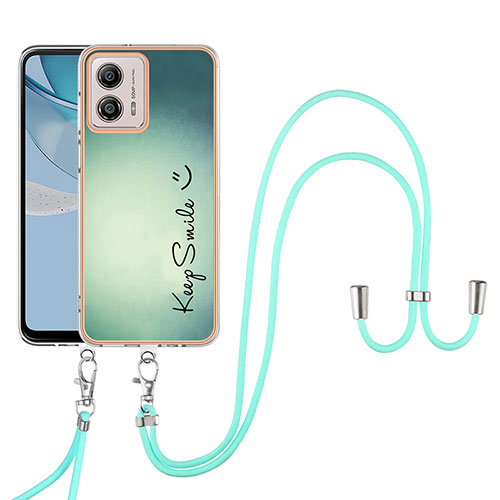 Silicone Candy Rubber Gel Fashionable Pattern Soft Case Cover with Lanyard Strap YB8 for Motorola Moto G53j 5G Green