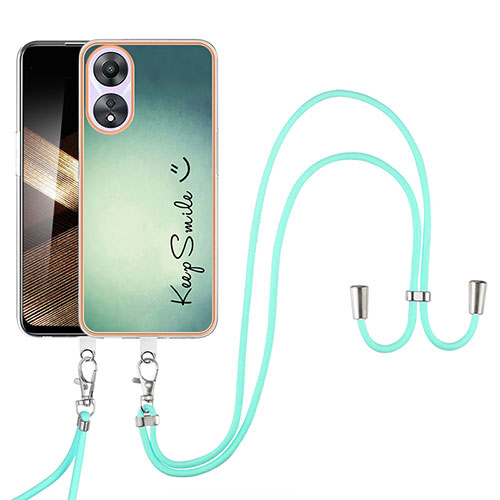 Silicone Candy Rubber Gel Fashionable Pattern Soft Case Cover with Lanyard Strap YB8 for Oppo A78 4G Green