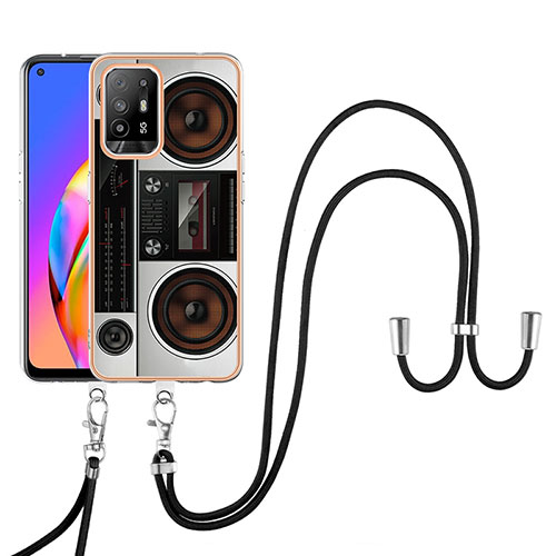 Silicone Candy Rubber Gel Fashionable Pattern Soft Case Cover with Lanyard Strap YB8 for Oppo A94 5G Colorful