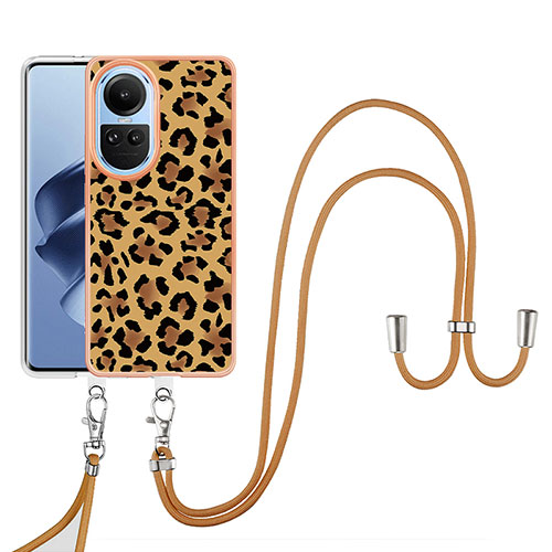 Silicone Candy Rubber Gel Fashionable Pattern Soft Case Cover with Lanyard Strap YB8 for Oppo Reno10 Pro 5G Brown