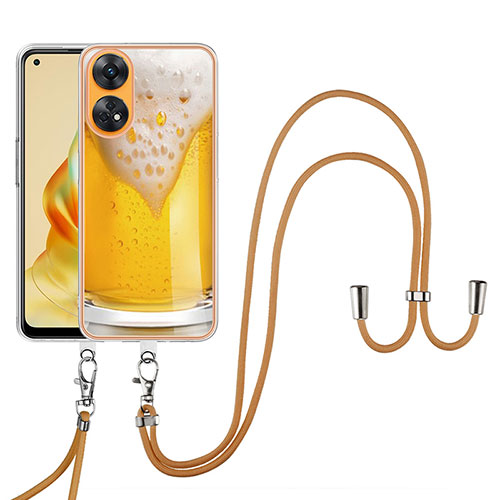 Silicone Candy Rubber Gel Fashionable Pattern Soft Case Cover with Lanyard Strap YB8 for Oppo Reno8 T 4G Yellow