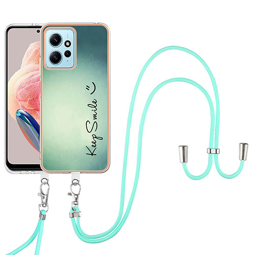 Silicone Candy Rubber Gel Fashionable Pattern Soft Case Cover with Lanyard Strap YB8 for Xiaomi Redmi Note 12 4G Green