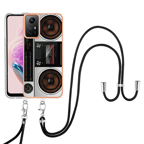 Silicone Candy Rubber Gel Fashionable Pattern Soft Case Cover with Lanyard Strap YB8 for Xiaomi Redmi Note 12S Colorful