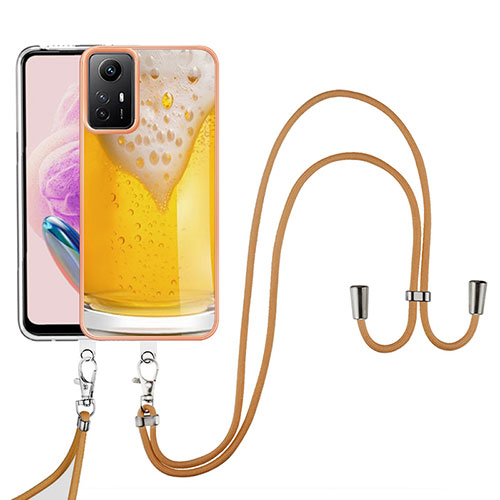 Silicone Candy Rubber Gel Fashionable Pattern Soft Case Cover with Lanyard Strap YB8 for Xiaomi Redmi Note 12S Yellow