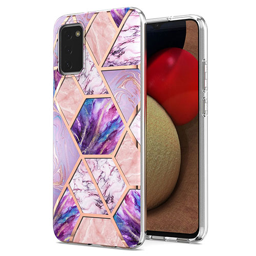 Silicone Candy Rubber Gel Fashionable Pattern Soft Case Cover Y01B for Samsung Galaxy M02s Clove Purple