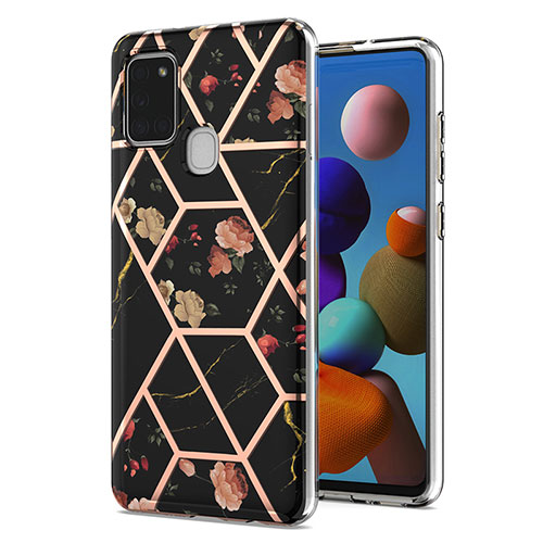 Silicone Candy Rubber Gel Fashionable Pattern Soft Case Cover Y02B for Samsung Galaxy A21s Black