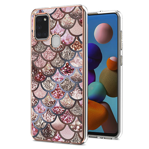 Silicone Candy Rubber Gel Fashionable Pattern Soft Case Cover Y03B for Samsung Galaxy A21s Brown