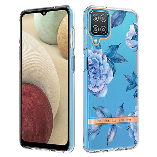 Silicone Candy Rubber Gel Fashionable Pattern Soft Case Cover Y06B for Samsung Galaxy A12 Blue