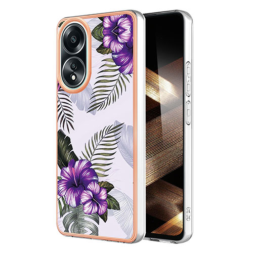 Silicone Candy Rubber Gel Fashionable Pattern Soft Case Cover YB3 for Oppo A58 4G Purple