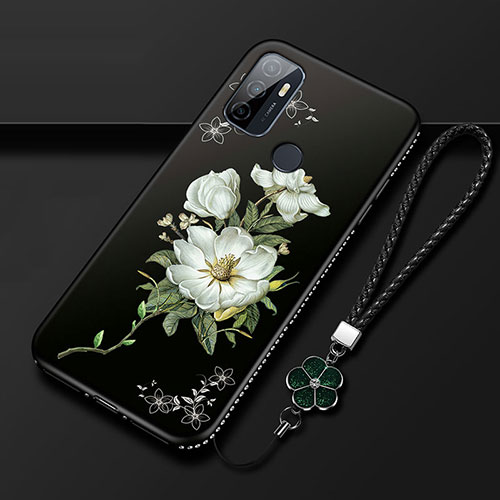 Silicone Candy Rubber Gel Flowers Soft Case Cover A01 for Oppo A53 Black