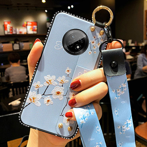 Silicone Candy Rubber Gel Flowers Soft Case Cover for Huawei Enjoy 20 Plus 5G Mint Blue