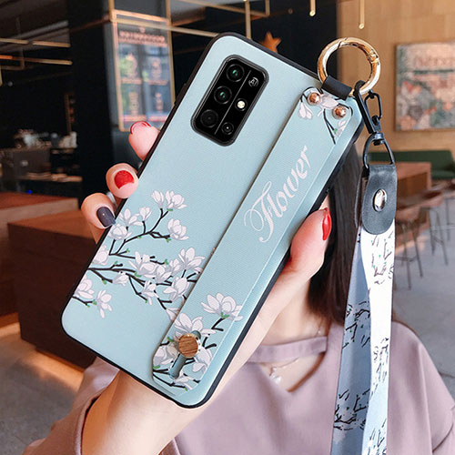 Silicone Candy Rubber Gel Flowers Soft Case Cover for Huawei Honor 30S Sky Blue