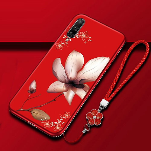 Silicone Candy Rubber Gel Flowers Soft Case Cover for Huawei Honor 9X Pro Red Wine