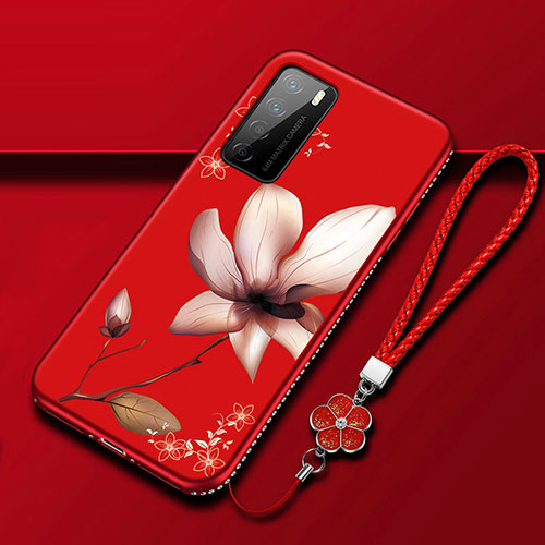 Silicone Candy Rubber Gel Flowers Soft Case Cover for Huawei Honor Play4 5G Red Wine