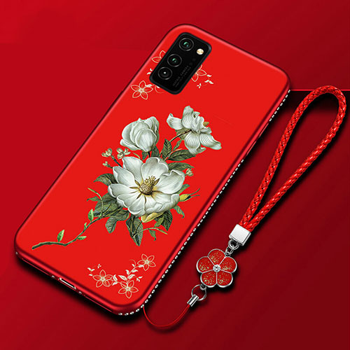 Silicone Candy Rubber Gel Flowers Soft Case Cover for Huawei Honor V30 5G Red