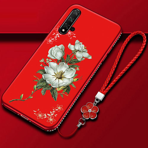 Silicone Candy Rubber Gel Flowers Soft Case Cover for Huawei Nova 5 Pro Red