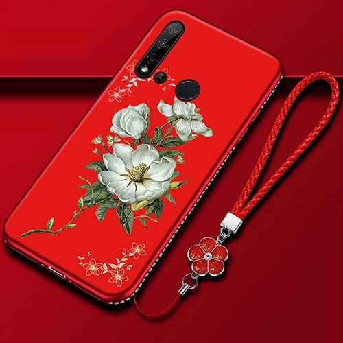 Silicone Candy Rubber Gel Flowers Soft Case Cover for Huawei Nova 5i Red