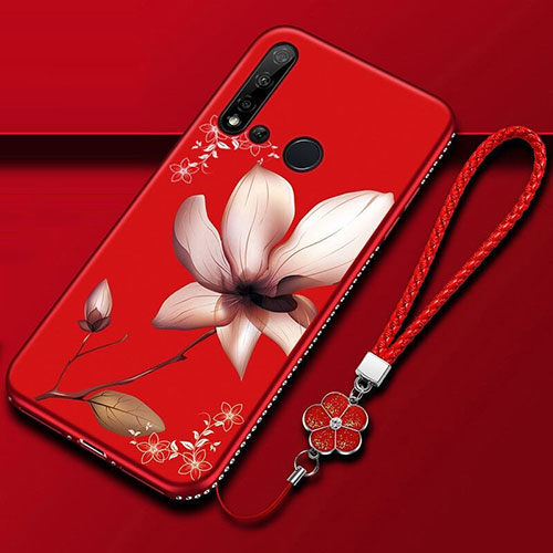 Silicone Candy Rubber Gel Flowers Soft Case Cover for Huawei Nova 5i Red Wine