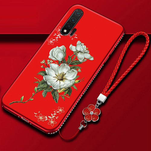 Silicone Candy Rubber Gel Flowers Soft Case Cover for Huawei Nova 6 5G Red