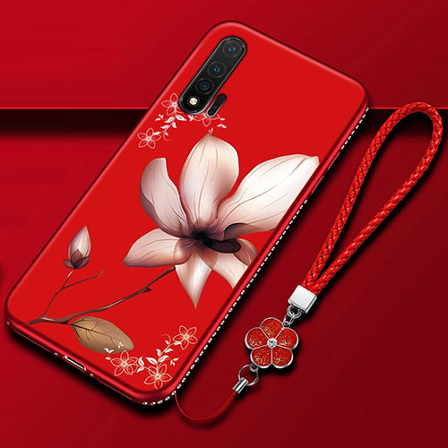 Silicone Candy Rubber Gel Flowers Soft Case Cover for Huawei Nova 6 5G Red Wine