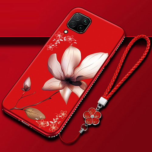 Silicone Candy Rubber Gel Flowers Soft Case Cover for Huawei Nova 6 SE Red Wine