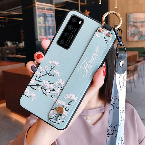 Silicone Candy Rubber Gel Flowers Soft Case Cover for Huawei Nova 7 5G Sky Blue