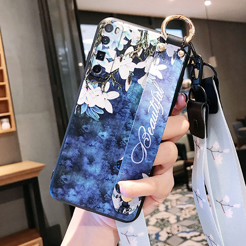 Silicone Candy Rubber Gel Flowers Soft Case Cover for Huawei Nova 7 Pro 5G Blue