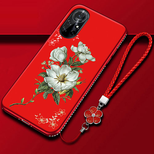 Silicone Candy Rubber Gel Flowers Soft Case Cover for Huawei Nova 8 Pro 5G Red