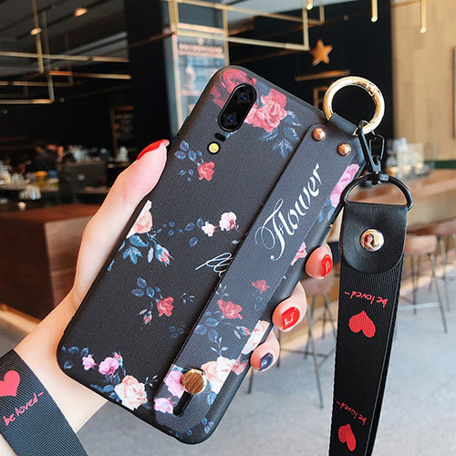 Silicone Candy Rubber Gel Flowers Soft Case Cover for Huawei P20 Black