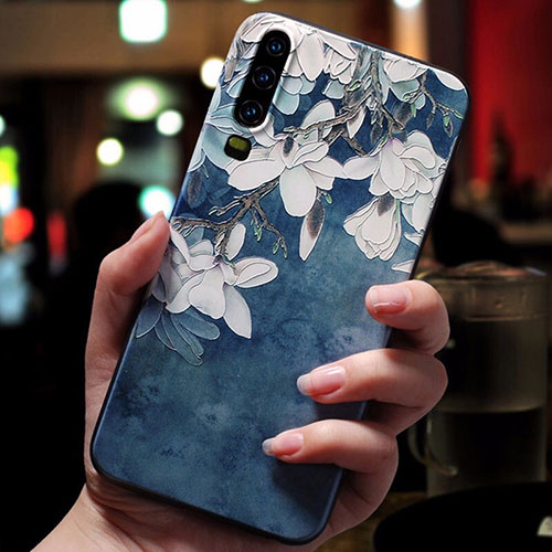 Silicone Candy Rubber Gel Flowers Soft Case Cover for Huawei P30 Blue