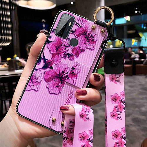 Silicone Candy Rubber Gel Flowers Soft Case Cover for Oppo A33 Purple