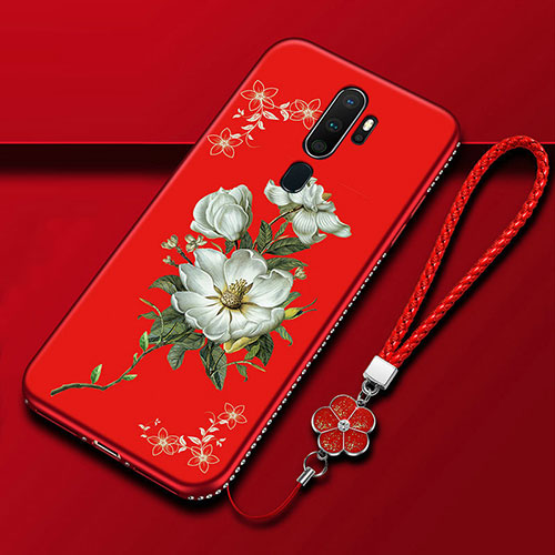 Silicone Candy Rubber Gel Flowers Soft Case Cover for Oppo A5 (2020) Red