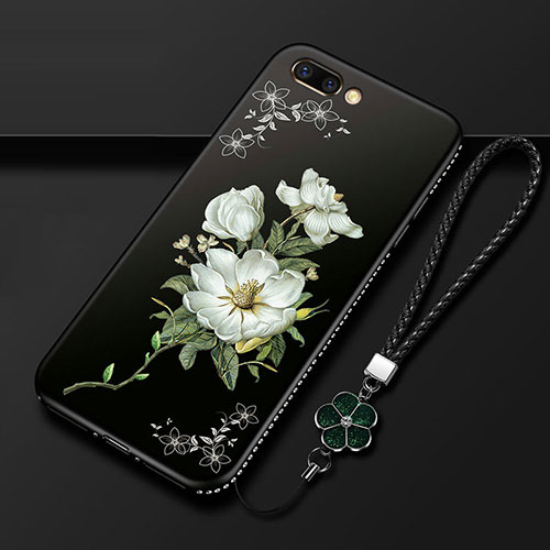 Silicone Candy Rubber Gel Flowers Soft Case Cover for Oppo A5 Black