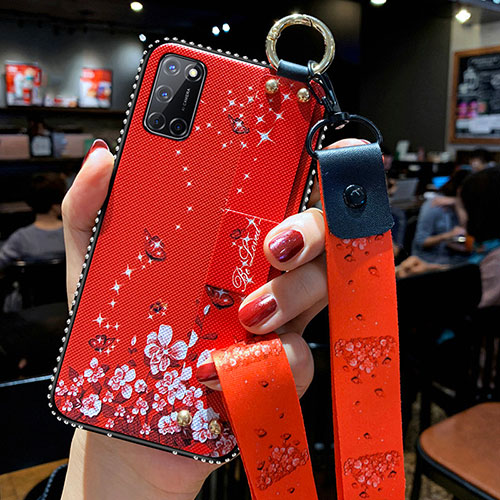 Silicone Candy Rubber Gel Flowers Soft Case Cover for Oppo A92 Red