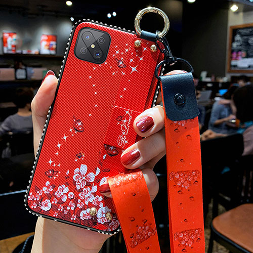 Silicone Candy Rubber Gel Flowers Soft Case Cover for Oppo A92s 5G Red