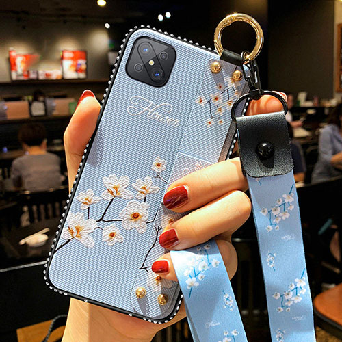 Silicone Candy Rubber Gel Flowers Soft Case Cover for Oppo A92s 5G Sky Blue