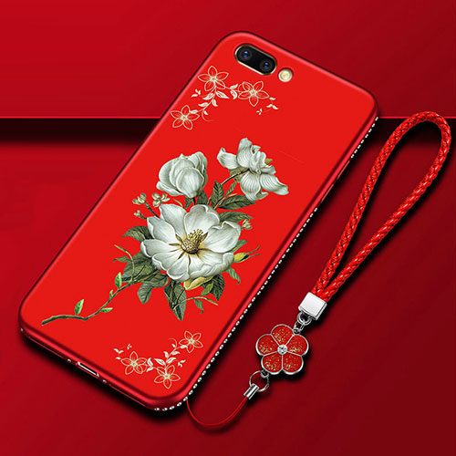 Silicone Candy Rubber Gel Flowers Soft Case Cover for Oppo AX5 Red