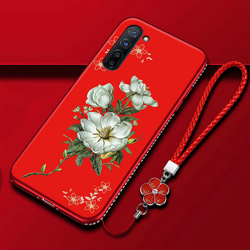 Silicone Candy Rubber Gel Flowers Soft Case Cover for Oppo F15 Red