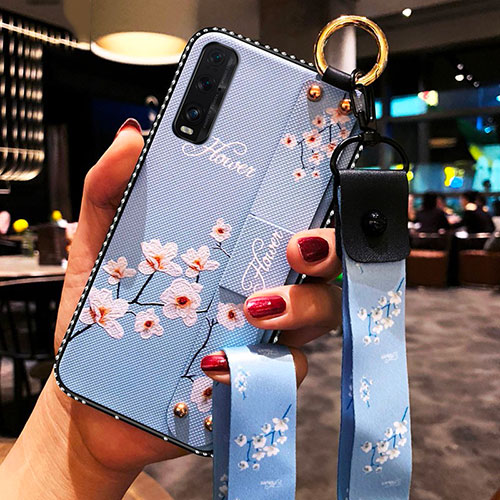 Silicone Candy Rubber Gel Flowers Soft Case Cover for Oppo Find X2 Sky Blue