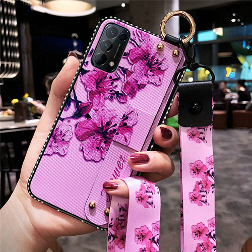 Silicone Candy Rubber Gel Flowers Soft Case Cover for Oppo Find X3 Lite 5G Purple