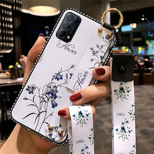 Silicone Candy Rubber Gel Flowers Soft Case Cover for Oppo Find X3 Lite 5G White