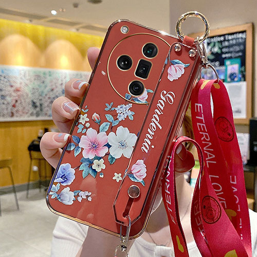Silicone Candy Rubber Gel Flowers Soft Case Cover for Oppo Find X7 Ultra 5G Red