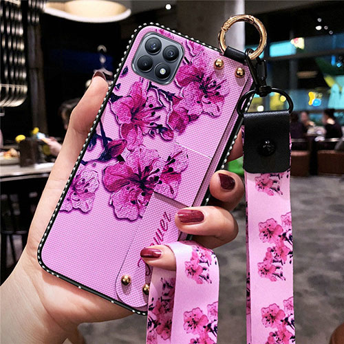 Silicone Candy Rubber Gel Flowers Soft Case Cover for Oppo Reno4 SE 5G Purple