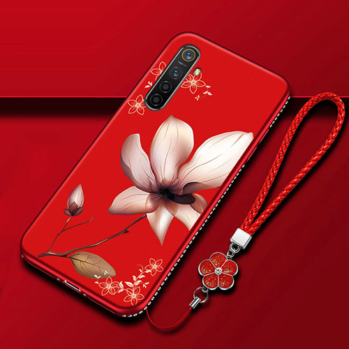 Silicone Candy Rubber Gel Flowers Soft Case Cover for Realme X2 Red Wine