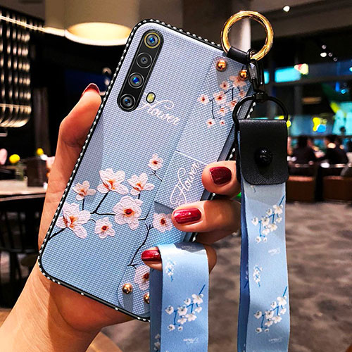 Silicone Candy Rubber Gel Flowers Soft Case Cover for Realme X50m 5G Blue