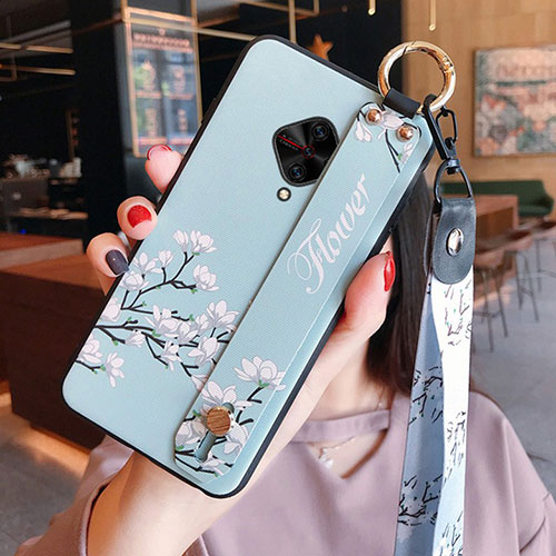 Silicone Candy Rubber Gel Flowers Soft Case Cover for Vivo S1 Pro Sky Blue