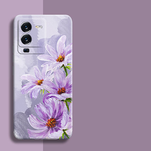 Silicone Candy Rubber Gel Flowers Soft Case Cover for Vivo V25 Pro 5G Clove Purple