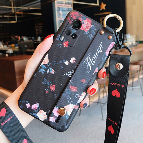 Silicone Candy Rubber Gel Flowers Soft Case Cover for Vivo X60 5G Black