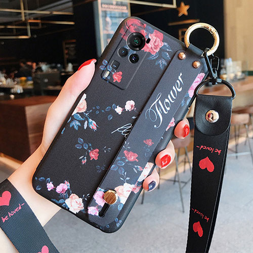 Silicone Candy Rubber Gel Flowers Soft Case Cover for Vivo X60 Pro 5G Black